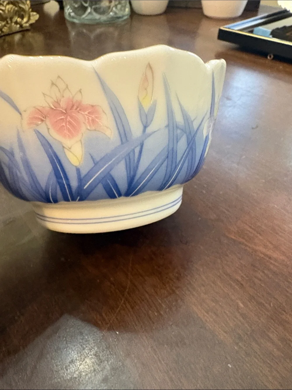 Otagiri Mercantile Company Japan Small Round Bowl with Iris Flowers 2.5”